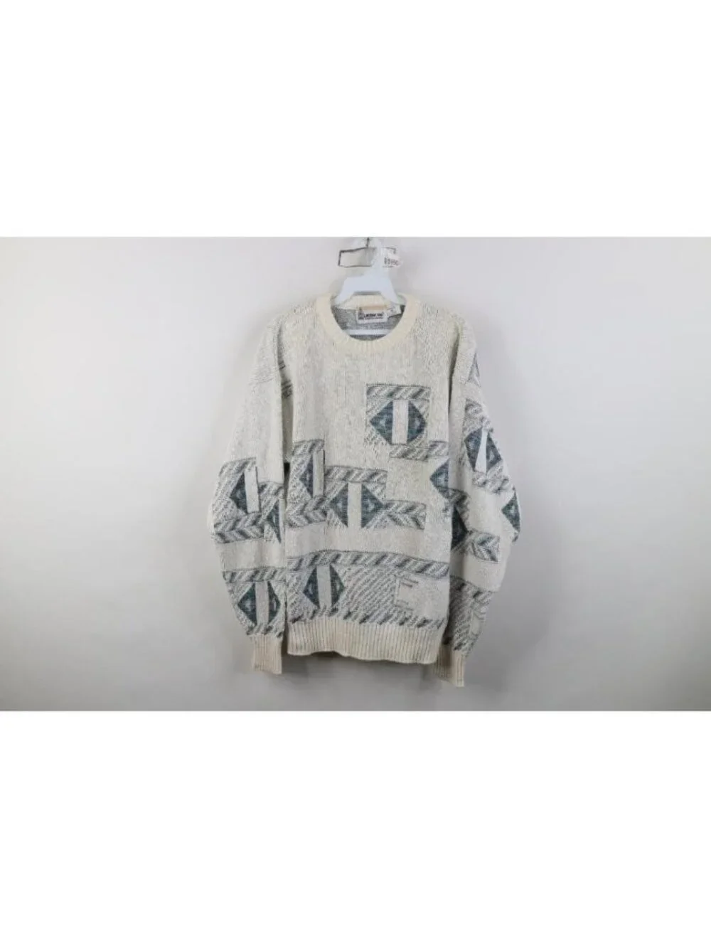 Vintage 90s Streetwear Mens Medium Abstract Geometric Knit Crewneck Sweater USA